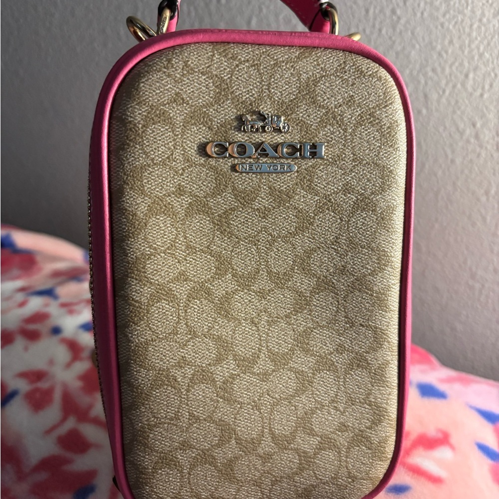 Coach Mini Pink and Tan Monogram Bag